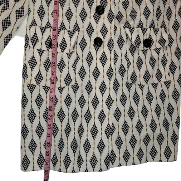 Relativity Geometric Diamond Argyle Print Rain Coat Sz Large Pockets Long Jacket - Picture 9 of 13